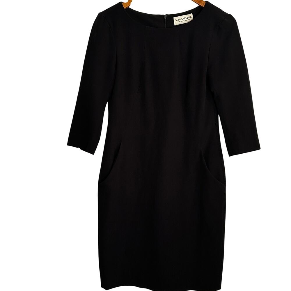 MM Lafleur Etsuko Dress 14 Black Sheath Academia Career Stretch Quiet Luxury - Picture 5 of 7